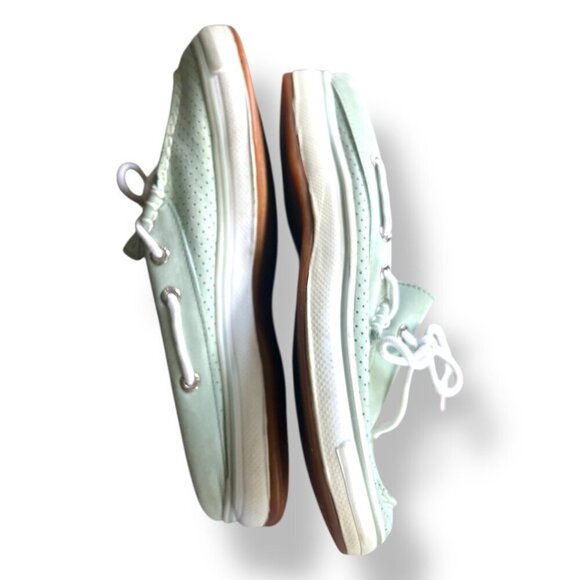 Women's Slip On Preppy Sperry Top Sider Boat Deck Shoes Leather Mint Green Sz 8 - Picture 7 of 9